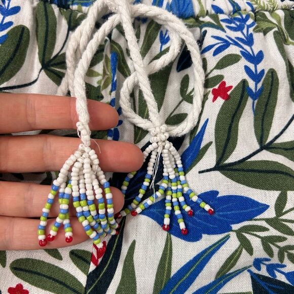 Joie Short Womens 8 Blue Green White Evelyn Tropical Beaded Linen Blend Medium - Picture 12 of 16